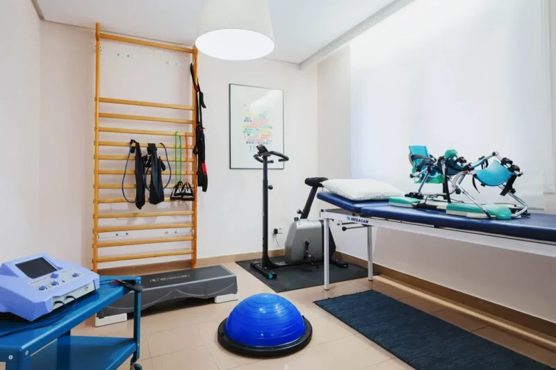 Sala de rehabilitación activa y fisioterapia con equipamiento clínico en Granada